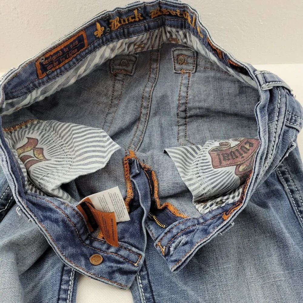 Rock Revival Jeans Women's 29 Blue Anja Boot 30x34.25" Stretch Worn Hems - Picture 7 of 16